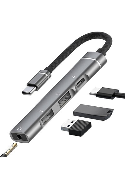NALACAL محول USB C متعدد المنافذ 4 في 1 مع مقبس سماعات 3.5 ملم، ومنفذي USB A،...