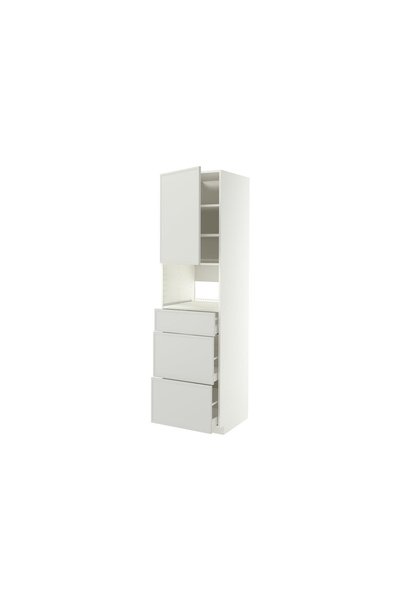 IKEA Açık Gri Ankastre Fırın ve Mikrodalga Boy Dolabı 60x60x220 cm, Tek Kapaklı, 3 Çekmeceli, Raflı