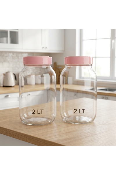 KAPLANBABA 2-Pack 2 Lt Glass Jars Set - Leak-Proof Food Storage Jar with Pink...