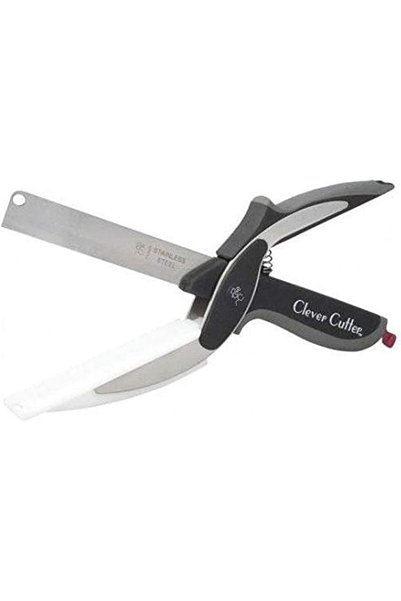 Clever cutter سكين مطبخ من الفولاذ المقاوم للصدأ 2 في 1 مع مقص ولوح تقطيع للخ...