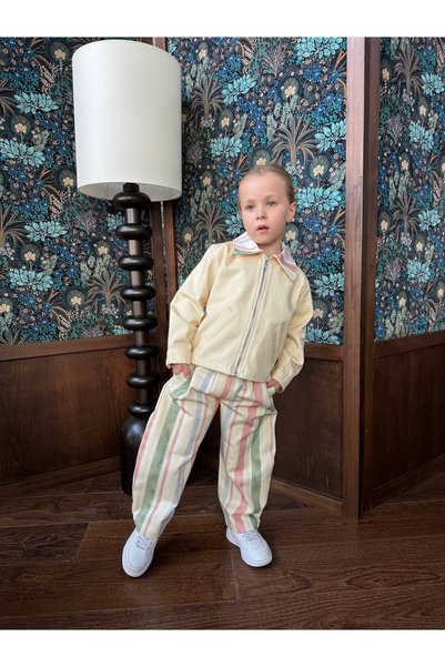 TINY BEAR Zippered Jacket and Trousers Gabardine Suit
