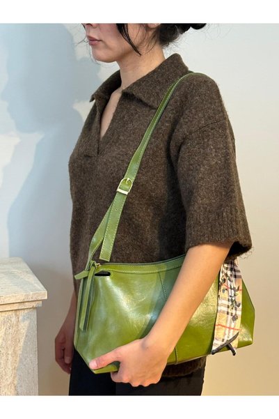 lalettobags Kadın Matcha Delfin Model Fularlı Suni Deri Omuz & Çapraz Çanta