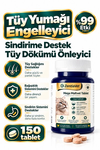 zentiavet Kedi Maltı Tüy Yumağı ve Kusma Önleyici, Tüy Dökülme Engelleyici, K...