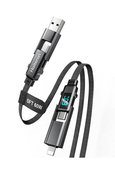 KASTWAVE كابل شحن 4 في 1 بطول 5 أقدام، شحن سريع 60 واط من USB C إلى USB C، سل...