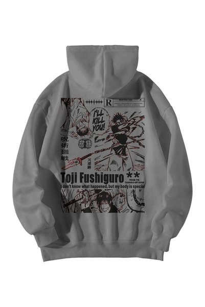 KOLAYALTUST Unisex Anthracite Oversized Hoodie - Toji Fushiguro Anime Printed...
