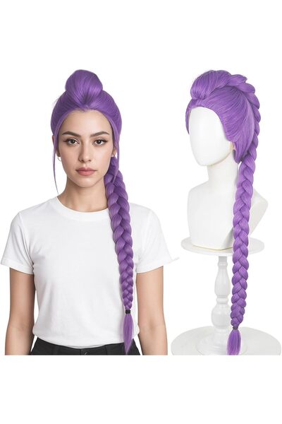 KASTWAVE Long Purple Braided Synthetic Wig for Women with Ponytail Clip & Adj...