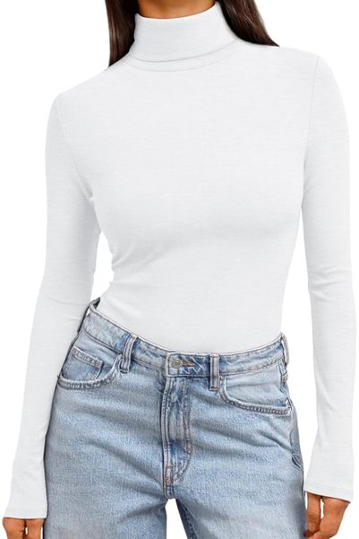 Trendy Queen Women's Turtleneck Long Sleeve Shirts Fall Fashion Basic Layerin...