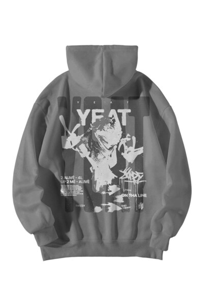 KOLAYALTUST Unisex Anthracite Oversized Hoodie - Yeat up 2 Alive Printed 3 Th...