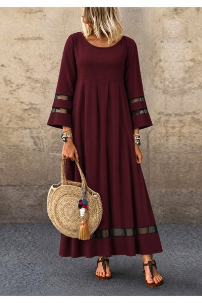 oada فستان نسائي طويل من جانجان كريب بأكمام ثلاثية وياقة واسعة وتفاصيل على شك...