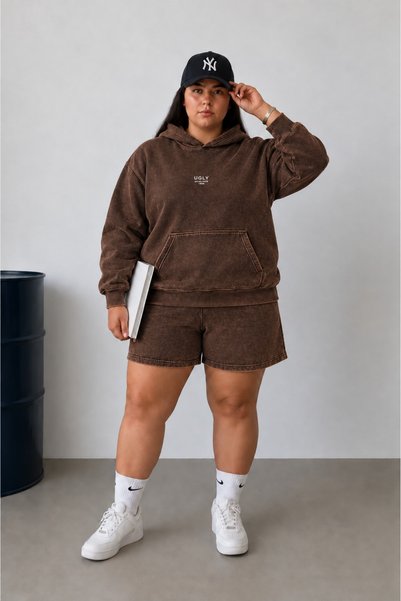 HAI COLLECTİON Brown Oversize 3 Thread Raster Thick Lined Sweatshirt