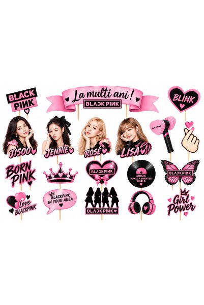 DecoParty Set de decorațiuni pentru tort – Tematică BLACK PINK V2, 19 piese, ...