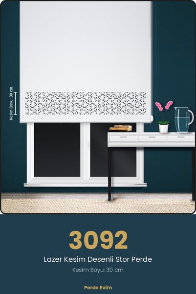 Home Lazer Kesim Stor Perde Desenli Kalın Mat Stor Kırık Beyaz Oda Karanlığı ...