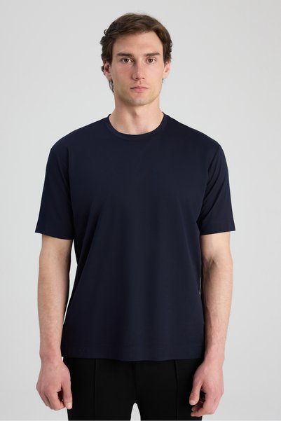 D'S Damat Ds Damat Regular Fit Navy Blue Plain T-Shirt
