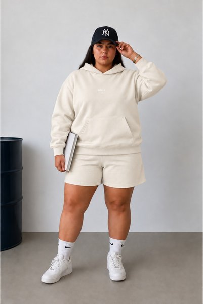 HAI COLLECTİON White Oversize 3 Thread Raster Lined Sweatshirt Unisex Hc-Sw-088