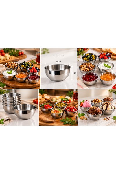 tasdemir 6-Piece Stainless Steel Snack Bowl Set – Includes Sauce Bowl, Jam Bo...