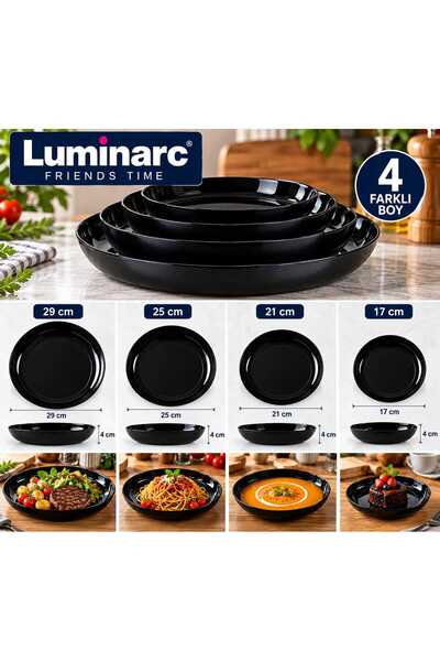 Luminarc Frıend's Tıme Assıette Mezze Derin Tabak 4 ADET SİYAH (29cm-25cm-21c...