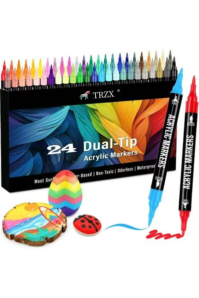 GENERAL Acrylic Paint Markers Pens, 24 Colors Dual Tip Art Marker for Art Sup...