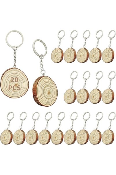 KASTWAVE 20Pcs Wooden Round Keychain Blanks, 45mm Smooth Unfinished Wood Slic...