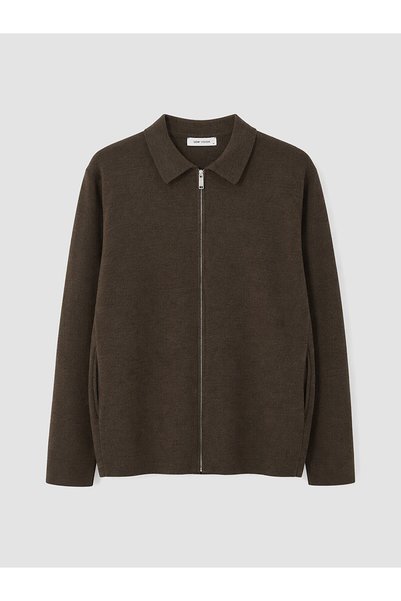 LC Waikiki Lcw Vision Brown Knitwear Plain Polo Collar Men's Cardigan with Ne...