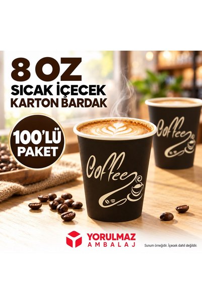 8 Oz Karton Bardak 100 Adet | Sıcak İçecek Uyumlu Tek Kullanımlık Kağıt Bardak