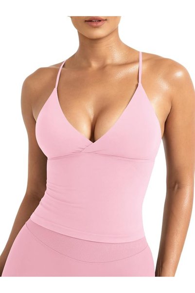 GENERAL YEOREO LuxFlow Workout Tank Top Twist Front Sports Bra Pads Straps Ca...