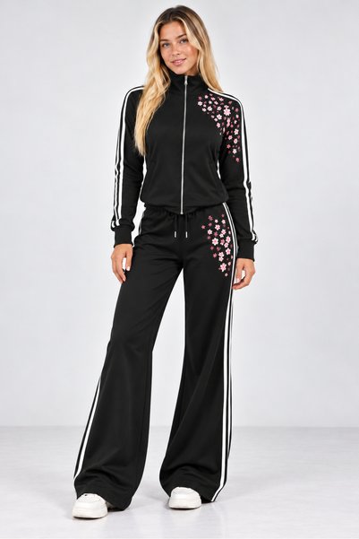 SEFUR Sakura Flower Patterned Women's Tracksuit Set with 3 Stripe Detail