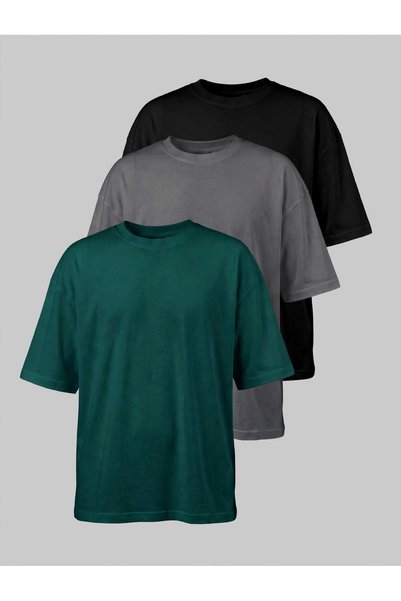 Respire Set 3 Tricouri Oversize Unisex, Bumbac Premium, Pack Tricou Basic Gul...