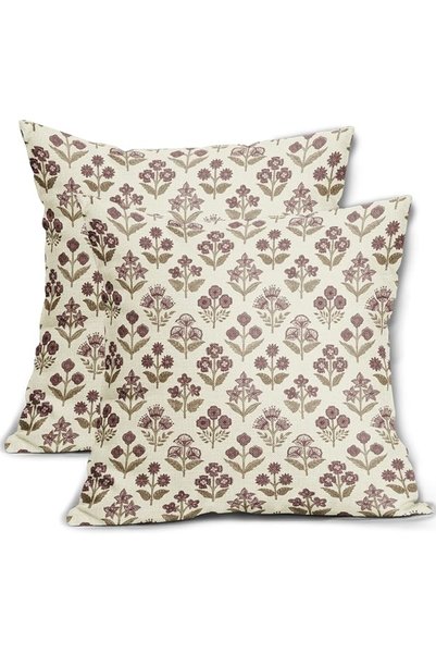 Sivirary Brown Grey Gray Floral Block Print Pillow Covers 18x18 Inch Set of 2...
