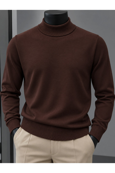 cto your style Men's Slim Fit Soft Textured Non-Pilling Brown Half Turtleneck...