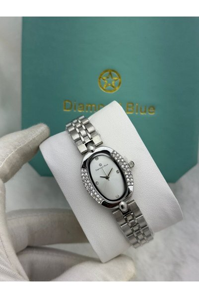 Elgante Women's Watch Diamond Blue Silver Case with Crystal Inlaid Elegant Ov...
