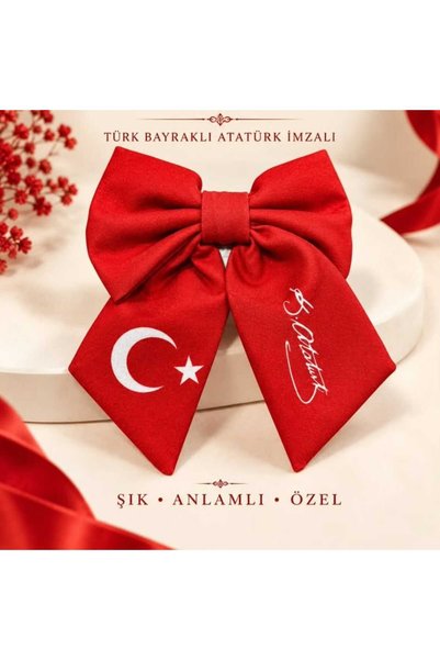 VLDORO Valentina Doro Red Bow Automatic Hair Clip with Turkish Flag and Atatü...