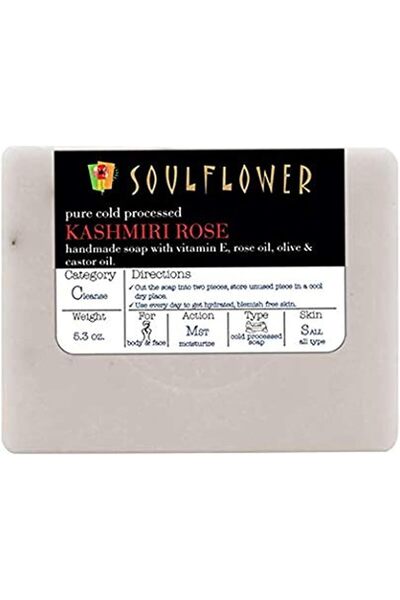 Soulflower ألواح صابون صلبة مصنوعة يدويًا (صابون الورد الكشميري المصنوع يدويً...