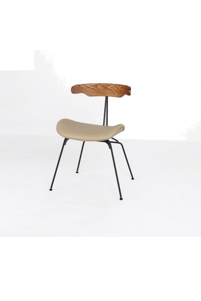 IN HOME STORE Modern Chair with Wooden Backrest and Metal Base Beige
