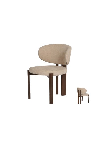 IN HOME STORE كرسي عصري بتصميم مريح مقعد قماش وأرجل خشبية بيج وبني