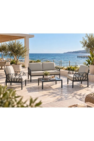 Modern Style Home ZEUS 2+1+1 Modüler Bahçe Oturma Grubu Fiberglas Takviyeli C...