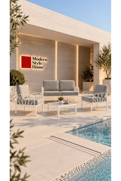 Modern Style Home ZEUS 2+1+1 Modüler Bahçe Oturma Grubu Fiberglas Takviyeli C...