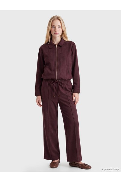 LC Waikiki Nevavm Farkıyla Xside Burgundy Straight Loose & Wide Leg Women's T...