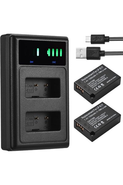 GENERAL Morelian LP-E17 Battery with LED Indicators + 2pcs LP-E17 Batteries 7...