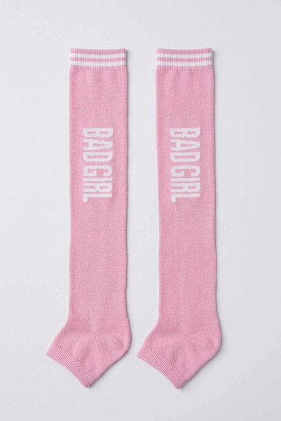 EFFE 2 Pairs of Slogan-Printed Striped Towel-Soled Women's Over-The-Knee Socks
