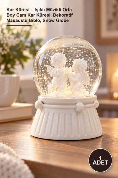 Yenilig 1 Adet Kar Küresi – Işıklı Müzikli Orta Boy Cam Kar Küresi, Dekoratif Masaüstü Biblo, Snow Globe