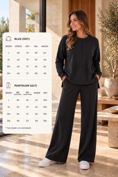 Moda Nest Kadın Büyük Beden Eşofman Takımı Oversize Sweatshirt Bol Paça Panto...