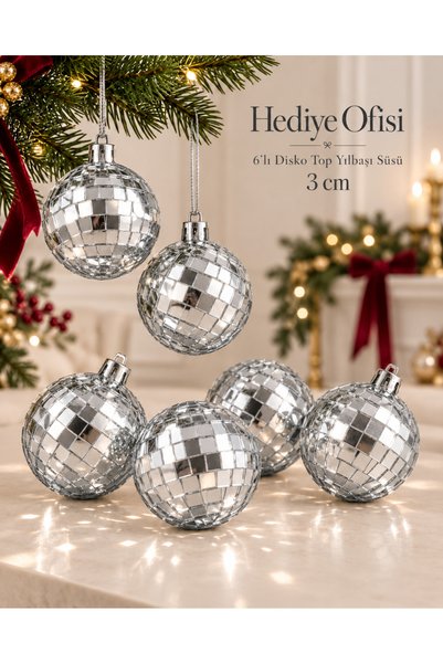 hediyeofisi Hediye Ofisi 6'lı Disko Topu Yılbaşı Ağaç Süsü Seti - 3 cm Ayna E...