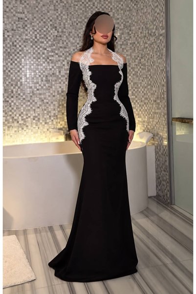 SANAYAS Black Mermaid Long Evening Dress