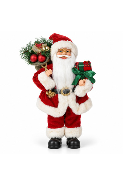 SBR Decorative Santa Claus figurine, 30 cm, with checked bag and gift, red an...