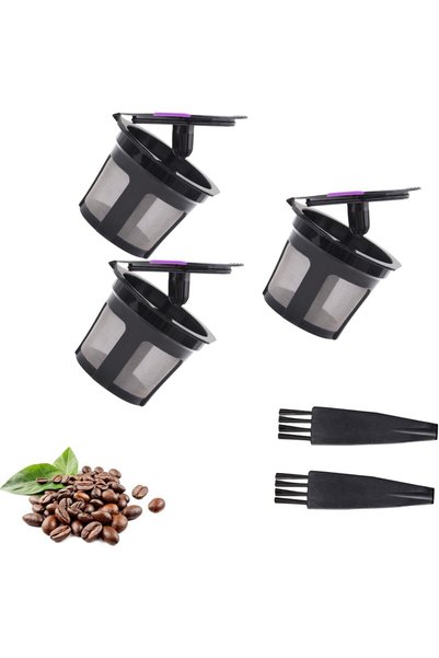 Duomama 3-Pack Reusable Filtering Cups and 2 Pack Black Cup Brushes - Stainle...