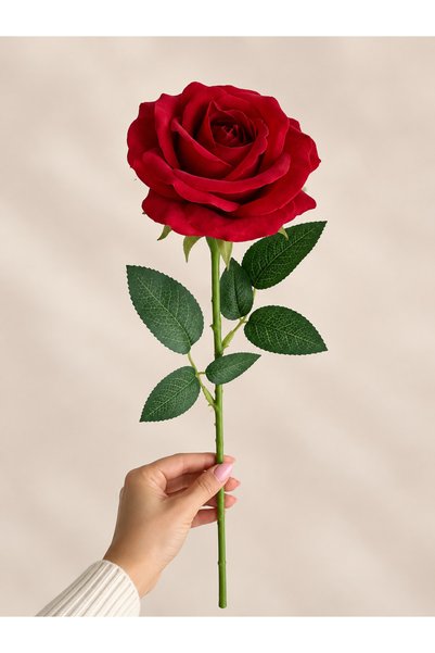 Happyland Yapay Çiçek Kırmızı Büyük Gül Lüks Tek Dal Gerçekçi Görünümlü Dekor...