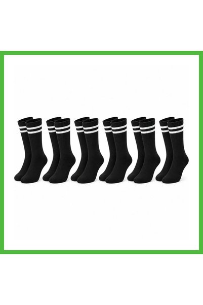 Generic Brand Unisex Black Socks with White Stripes Set of 6 Long Socks Daily...