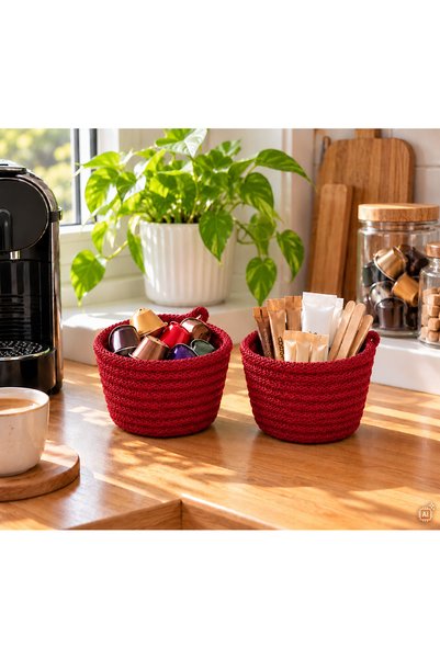 EGE ÖRGÜM 8X6 cm Set of 2 Mini Kitchen Organizer Baskets, Multi-Purpose Coffe...