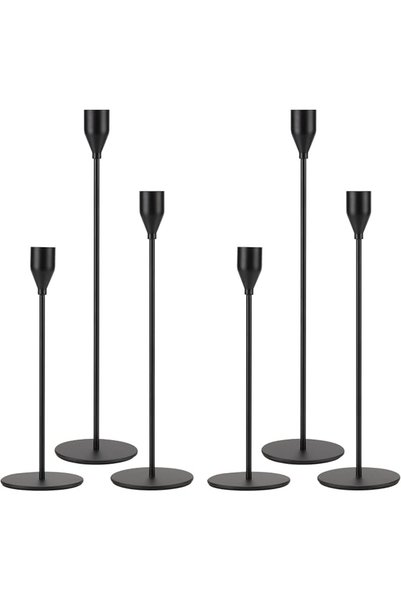 GENERAL Set of 6 French Gold Taper Candle Holders - 3 Sizes Elegant Candlesti...