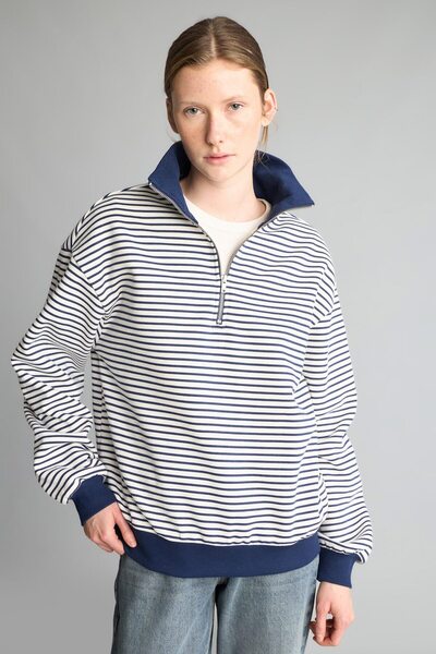 DeFacto Slim-Fit-Sweatshirt mit Rundhalsausschnitt und Streifen aus dickem Sw...